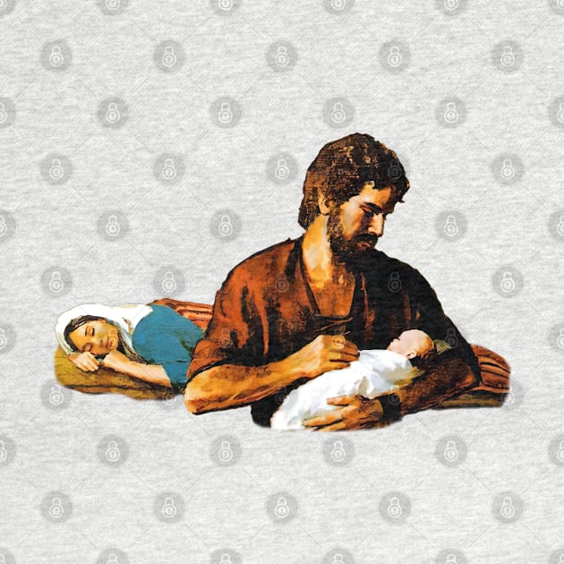 St. Joseph holds baby Jesus while Our Lady sleeps No Background by Brasilia Catholic